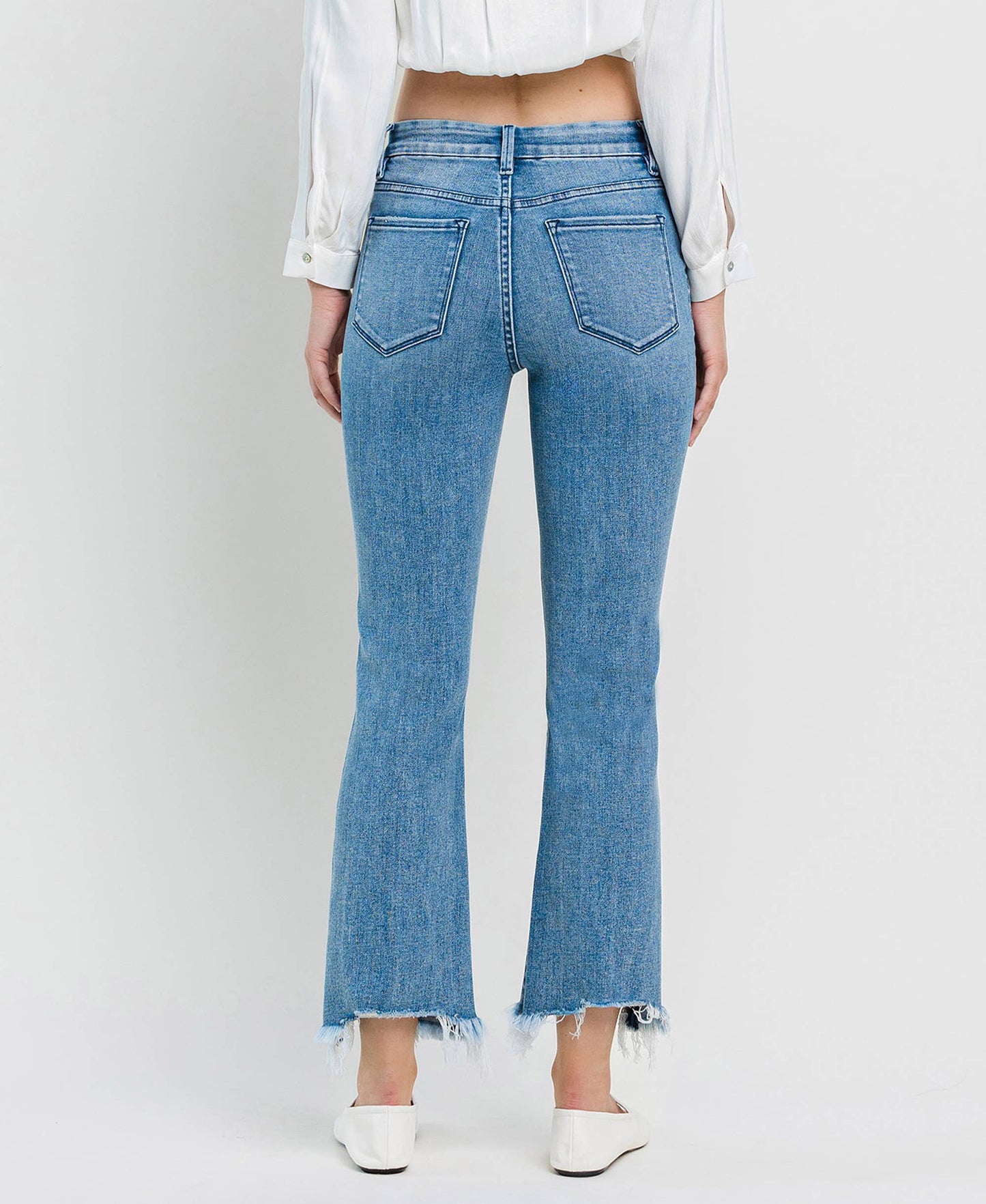 HIGH RISE SEAMLESS WAISTBAND KICK FLARE JEANS
