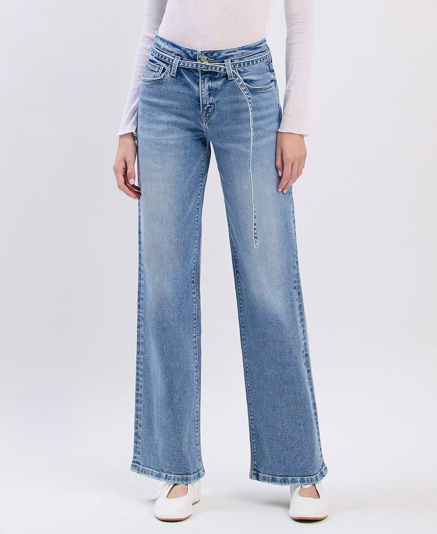 HIGH RISE SELF BELT WIDE JEANS Lucid