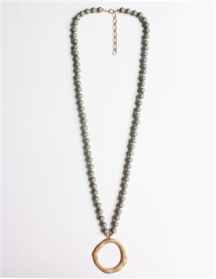 Grey wood beaded 34” necklace
