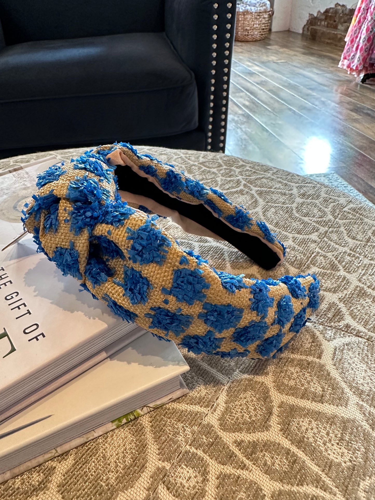 Blue raffia headband