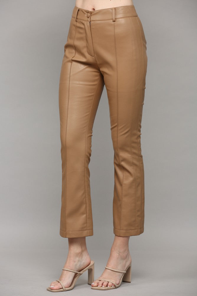 faux leather pintucked pants