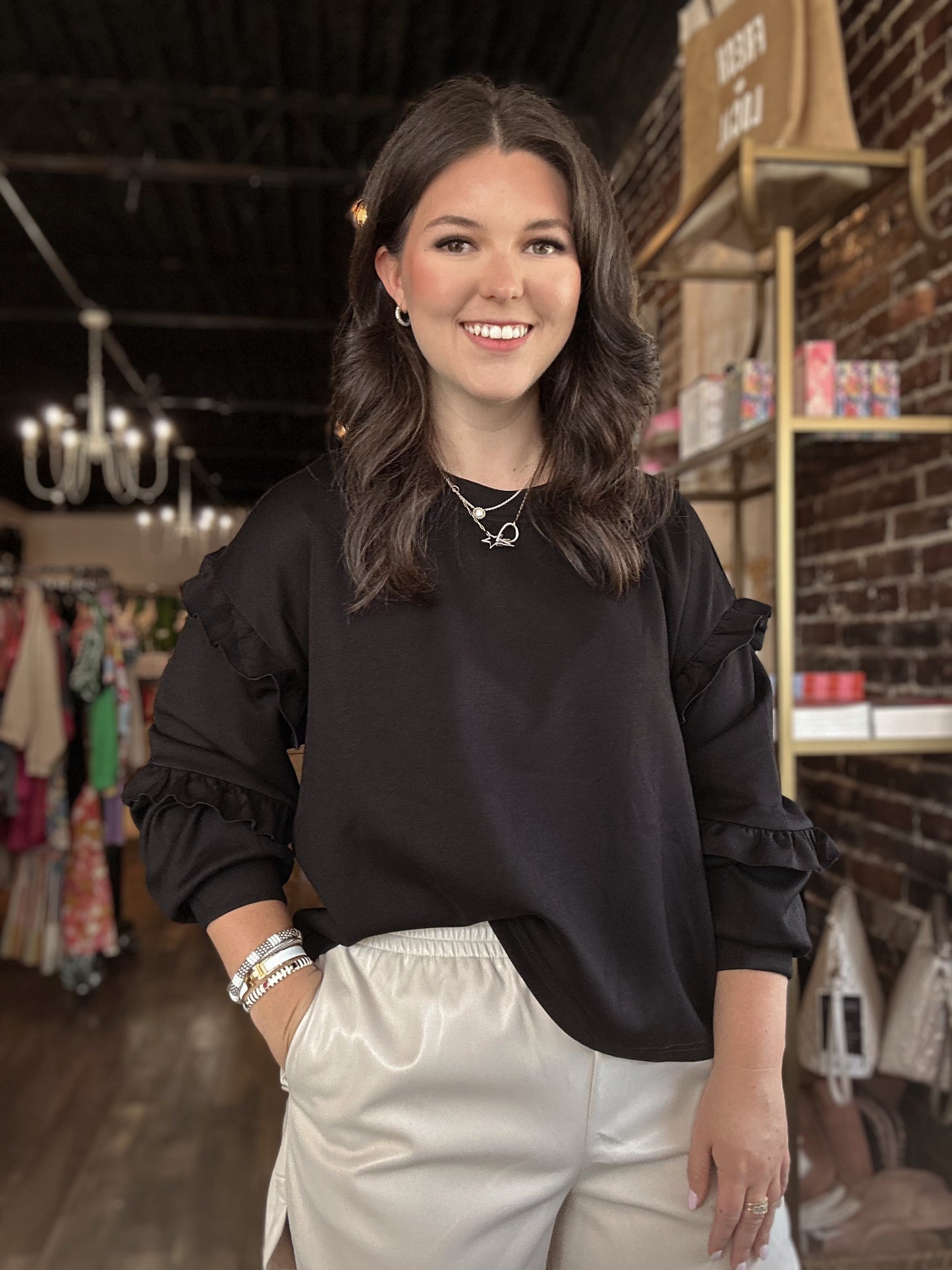 scuba ruffle sleeve sweatshirt