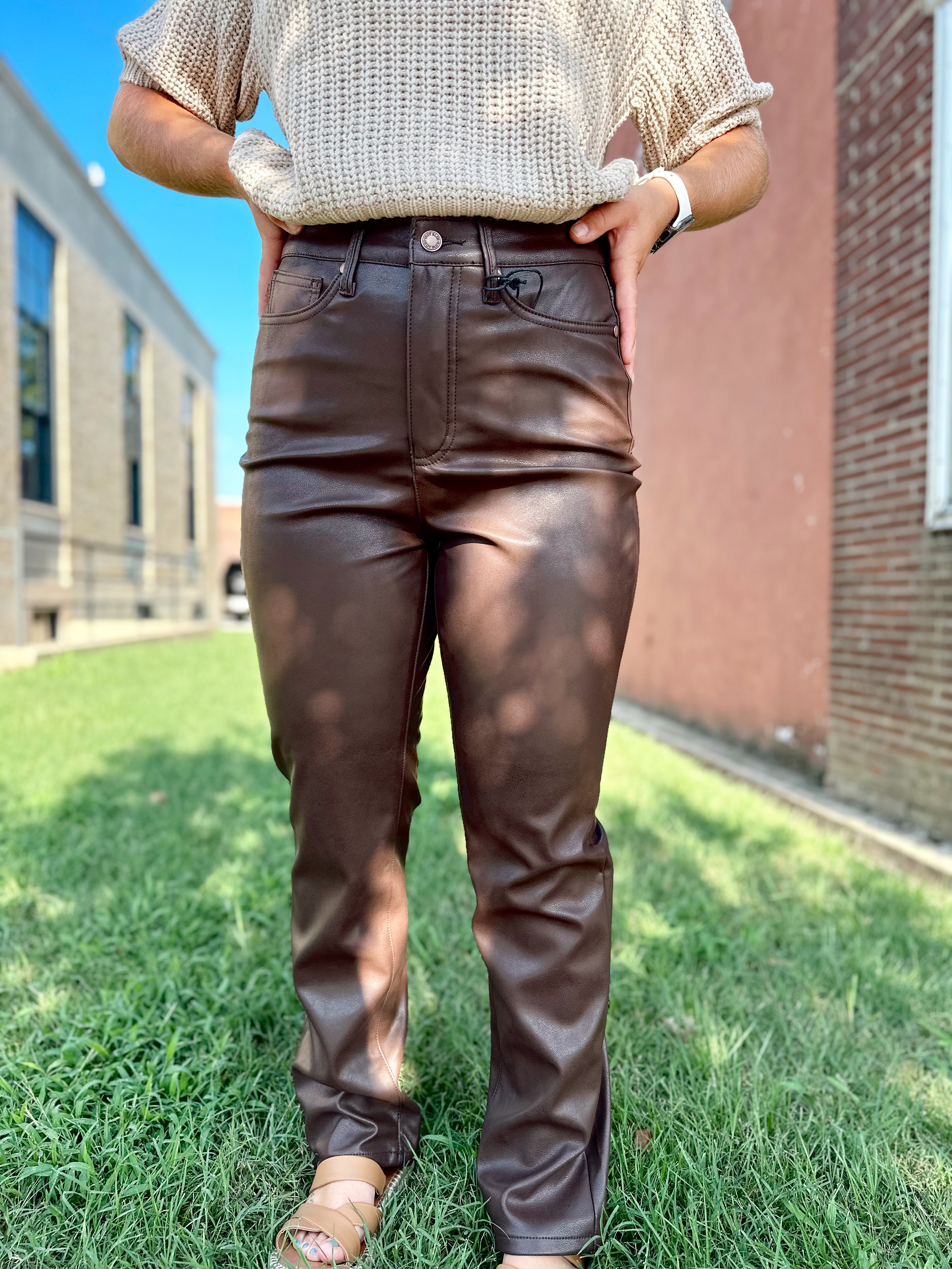 Judy Blue Tummy Control Faux Leather pants- espresso – Willow and Grace ~ a  lifestyle boutique