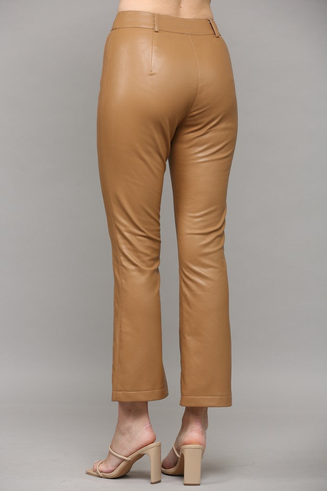 faux leather pintucked pants