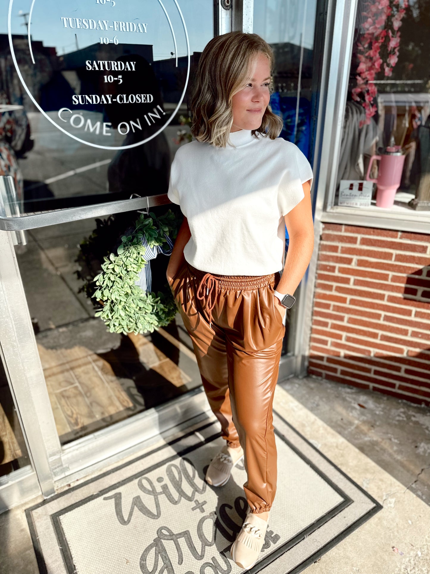 Brown Pleather joggers