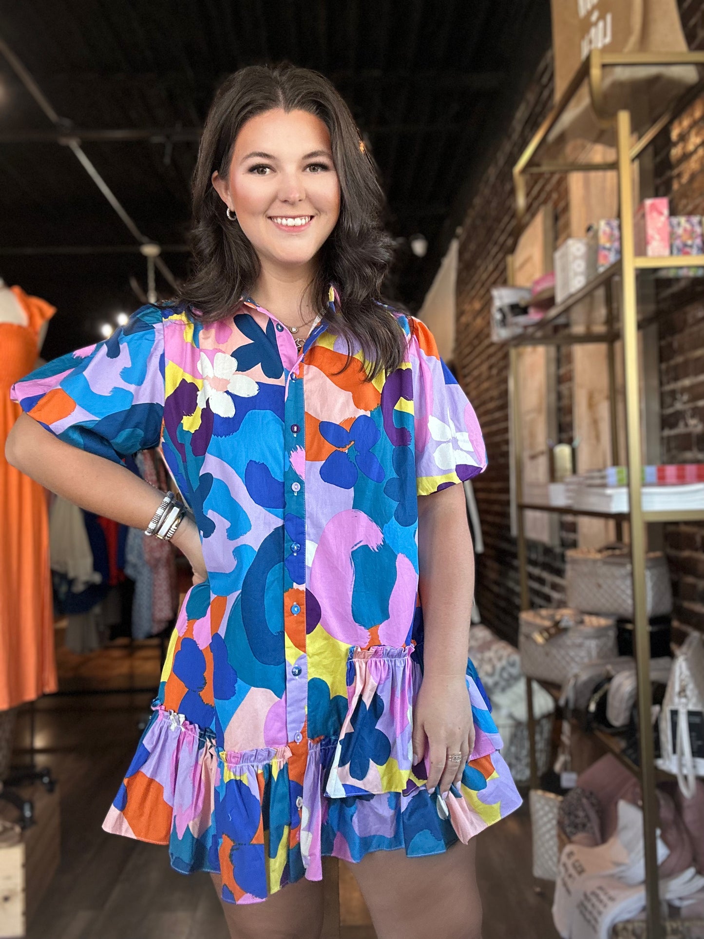 Abstract Floral Puff Dress by KARLIE
