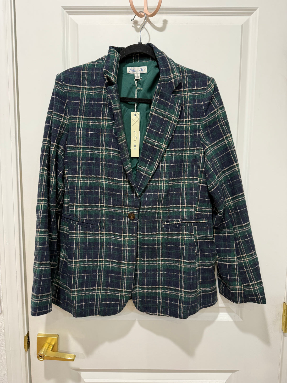 Green plaid blazer