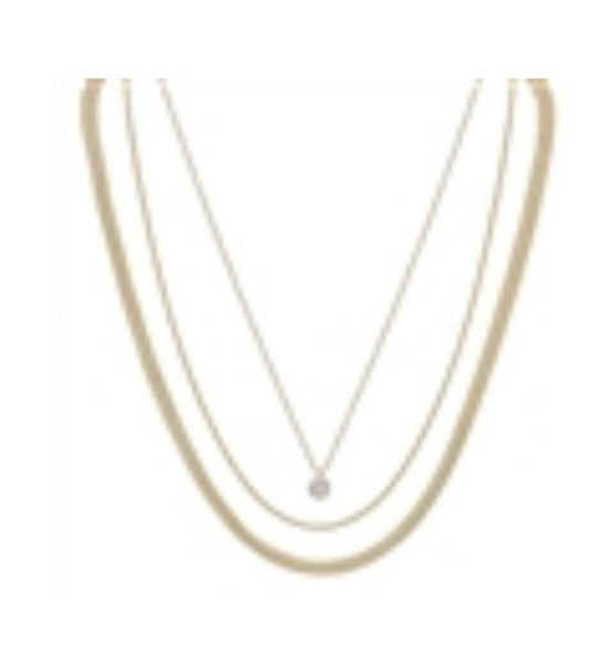Gold Snake Chain Layered with Clear Stone 16"-18" Necklace