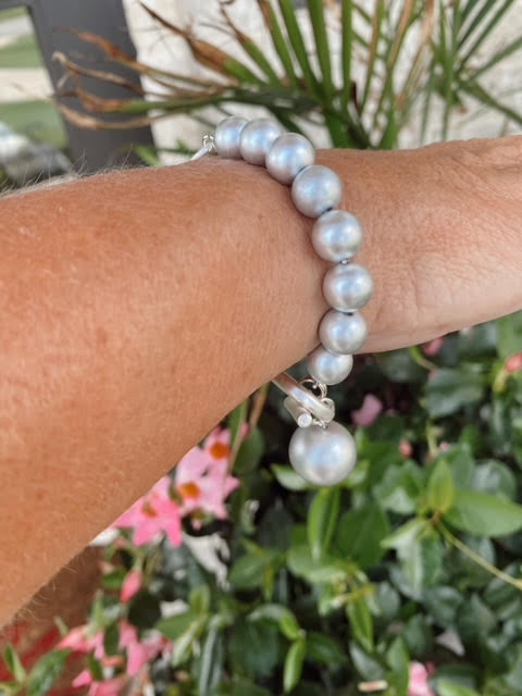 Beaded Chain Toggle Bracelet- Silver