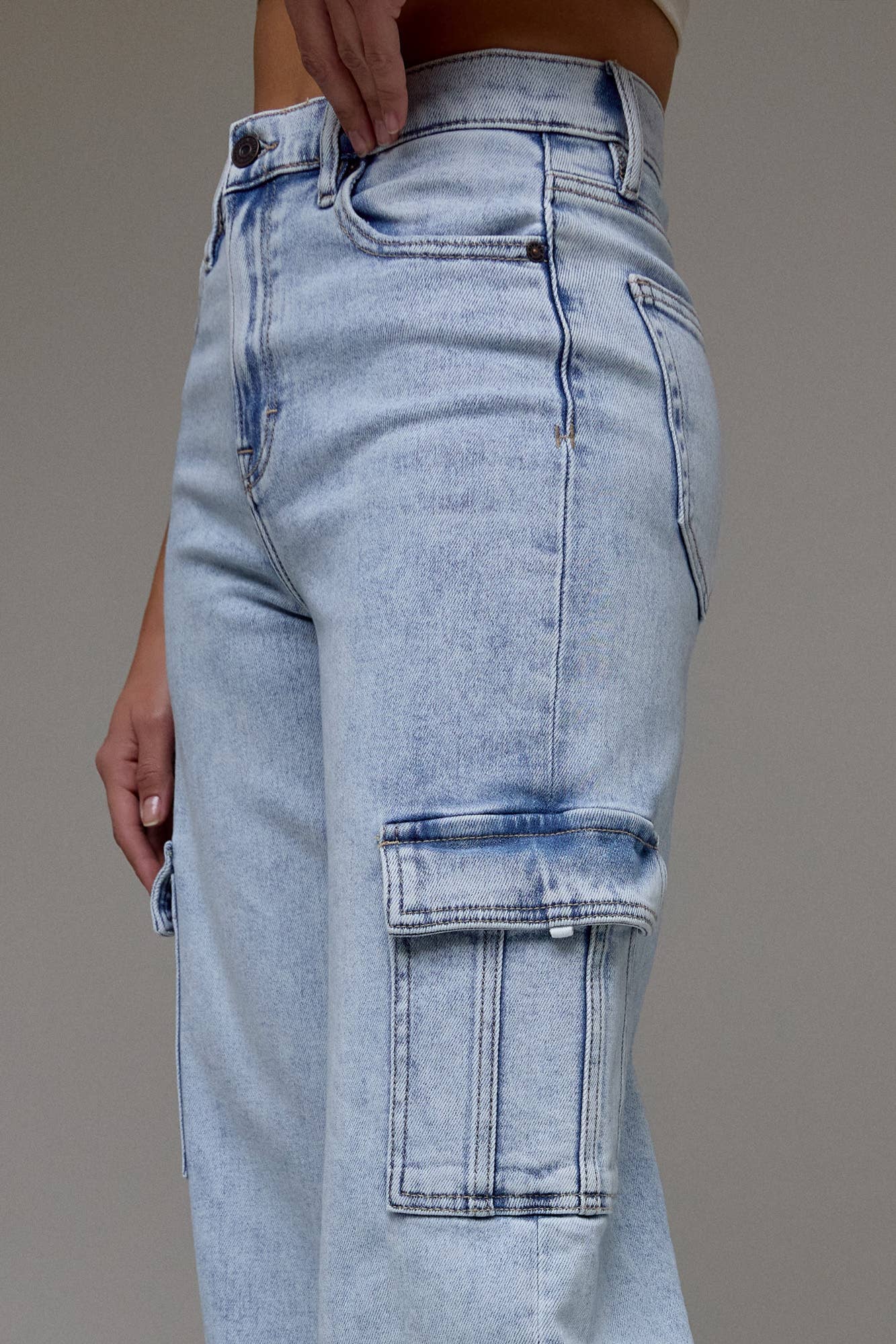 Light Wash Stretch Cargo Dad Jean