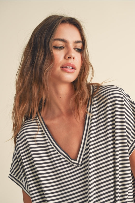 grey striped s/s top