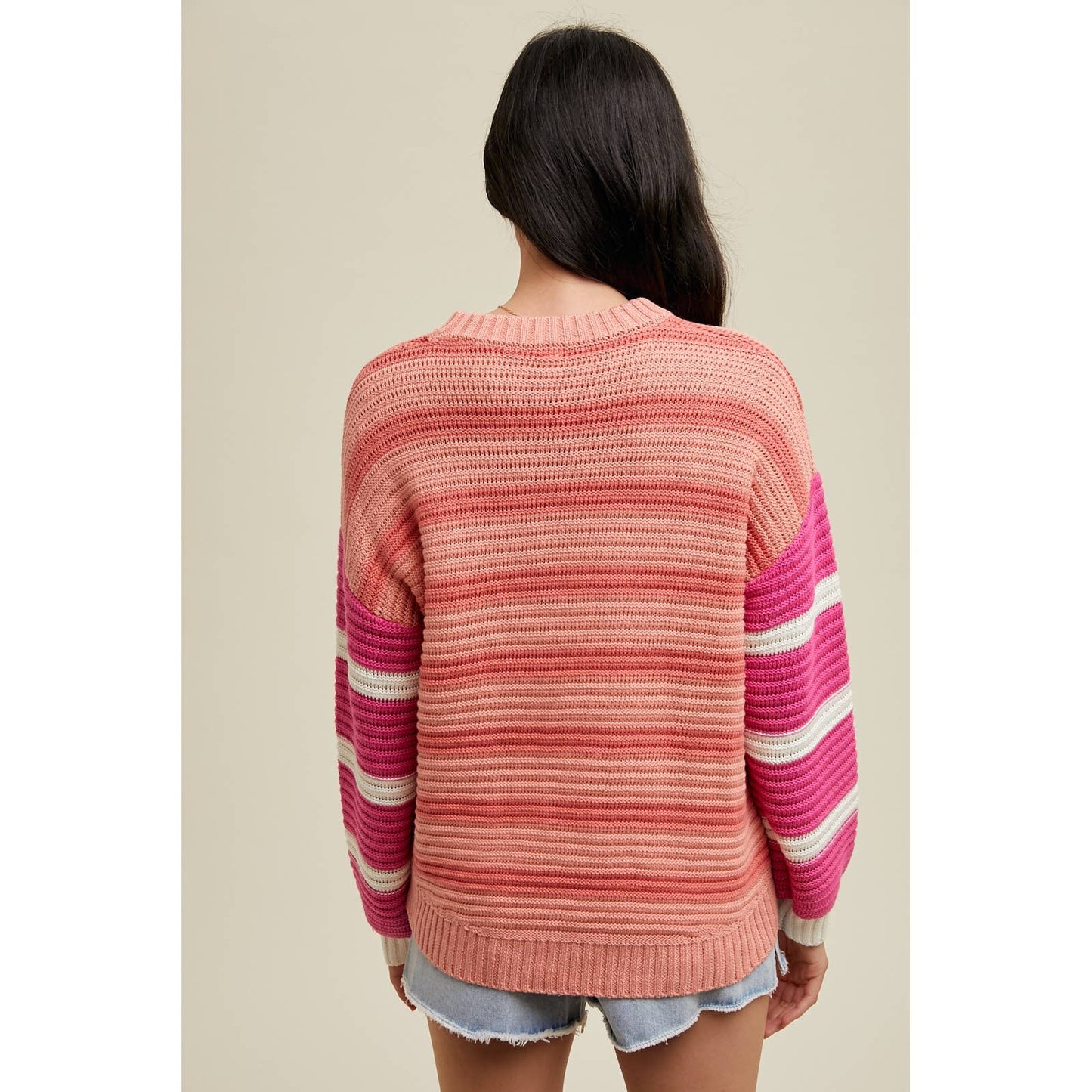 STRIPED SLEEVE CONTRAST SWEATER