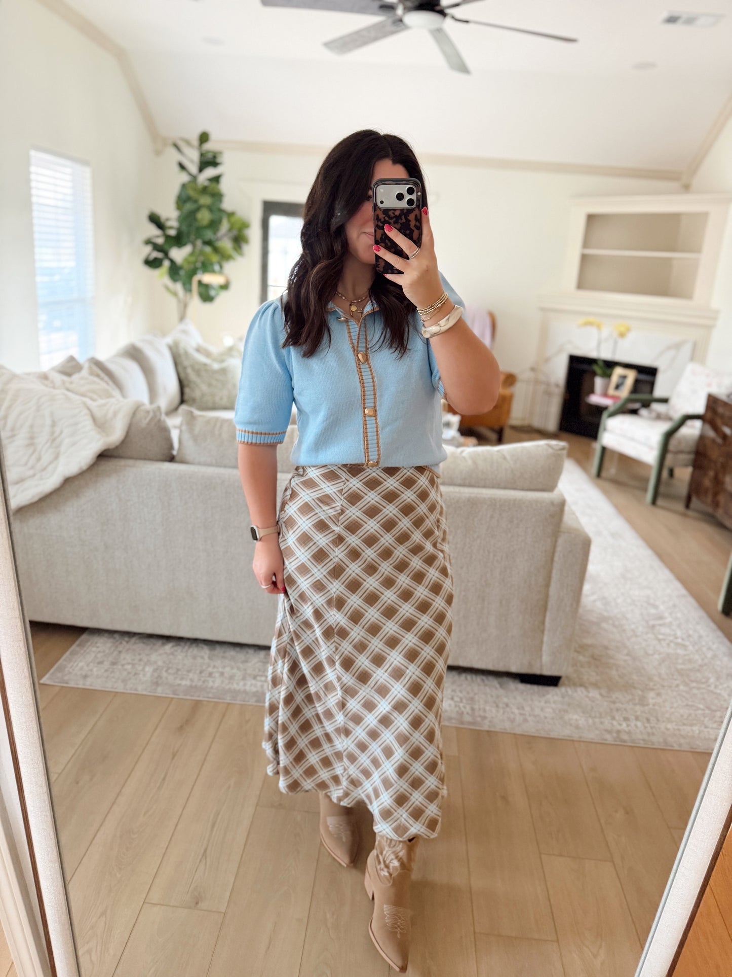 Plaid midi skirt
