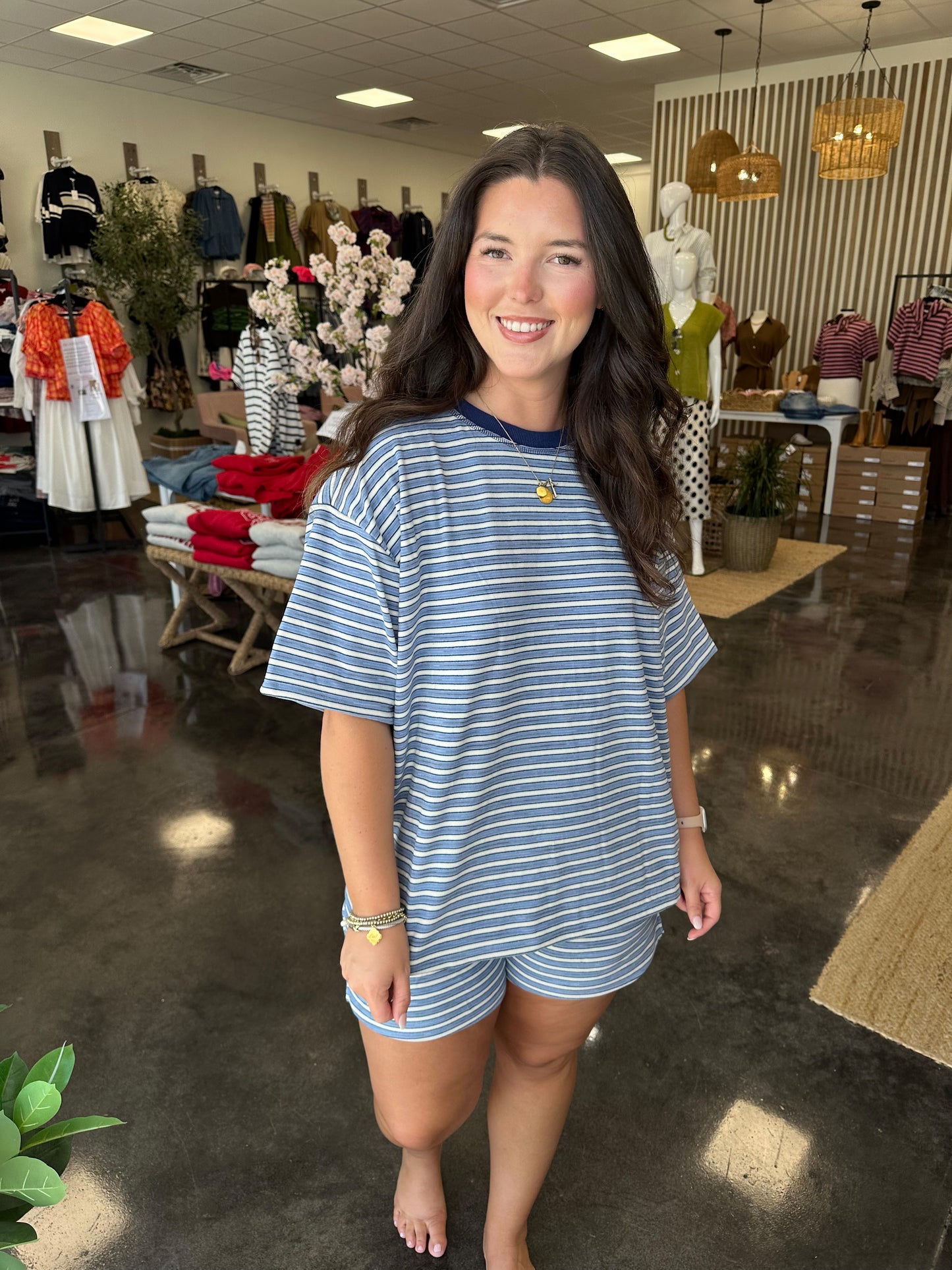 Blue striped short set