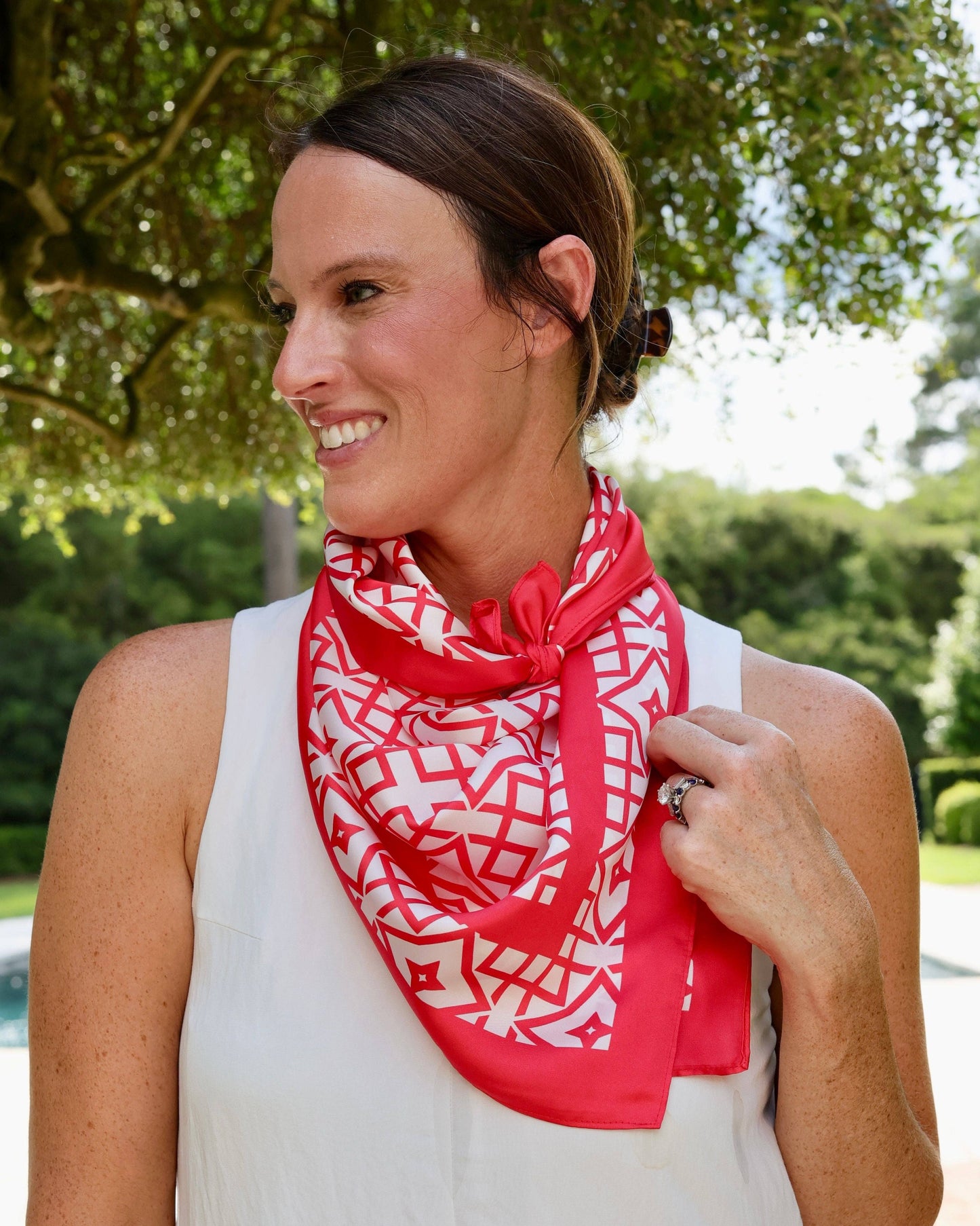 Langston Geometric Scarf Large Red White