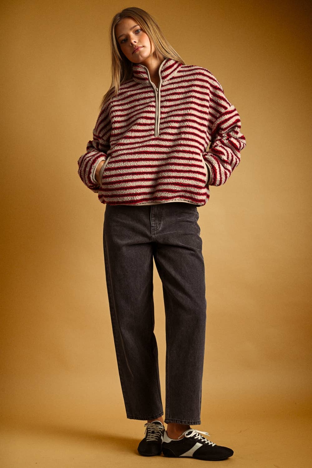 MULTI STRIPE SHERPA HALF ZIP PULLOVER