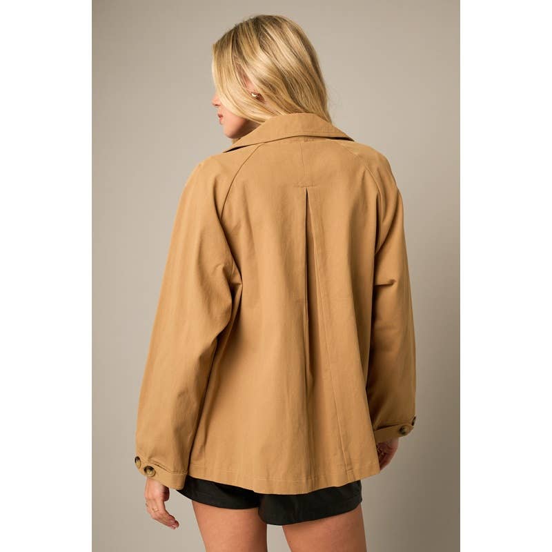 Raglan Long Sleeve Twill Trench Coat