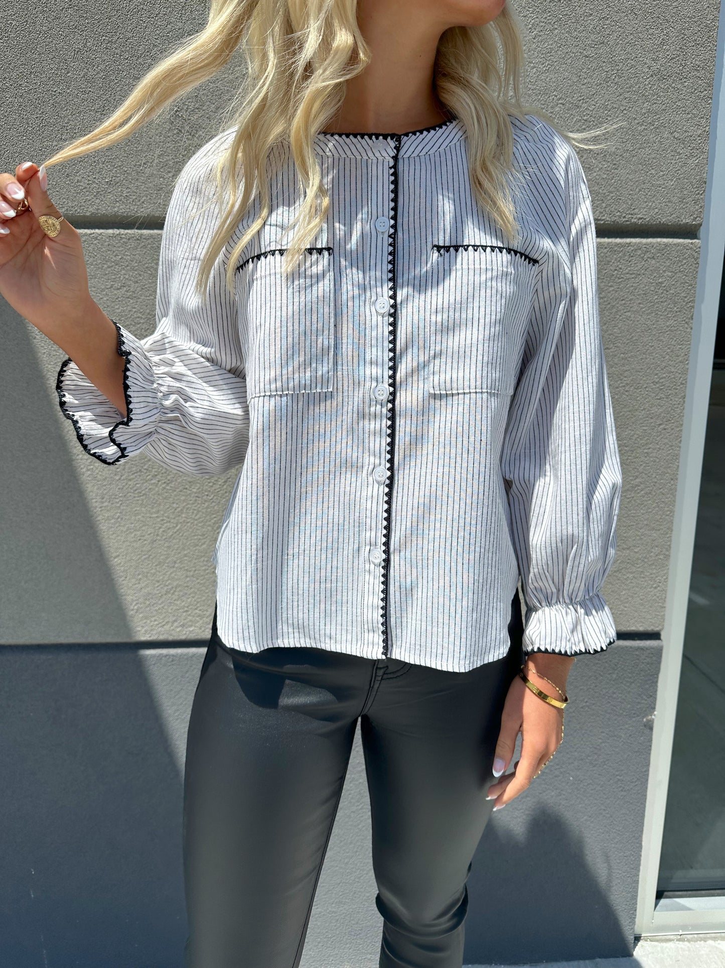 Ivory Black stripe Stitch top