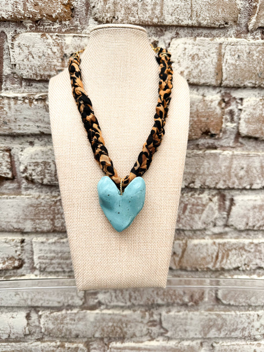 Chunky Leopard Bandana with Turquoise Heart Necklace
