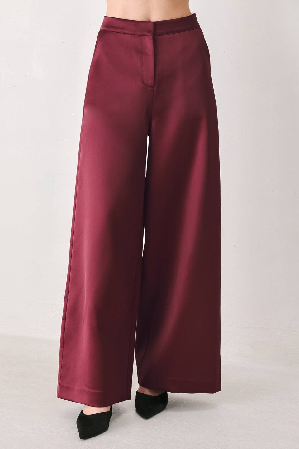 solid woven wide leg pant BURGUNDY