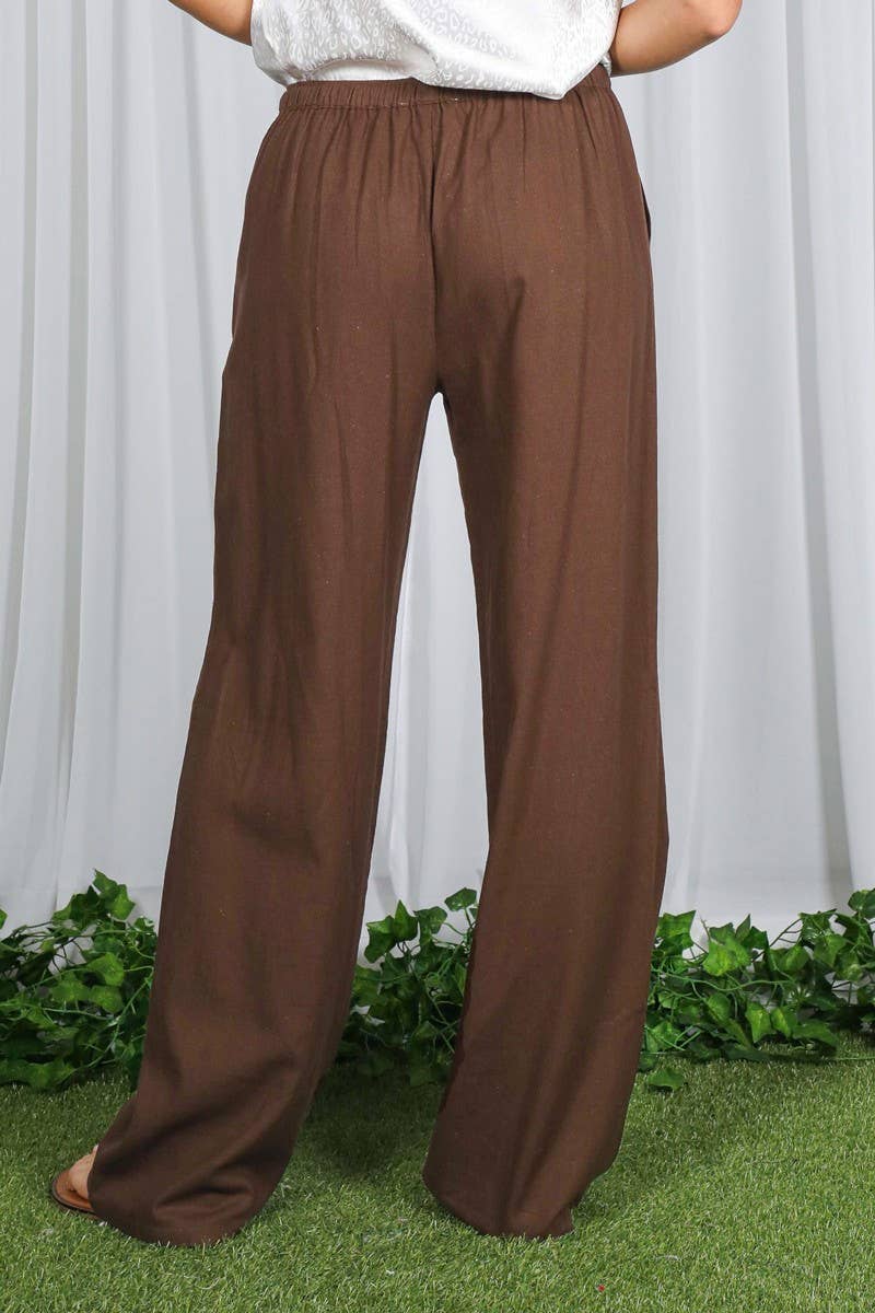 Mid-Rise Waistband Straight Leg Linen Pants
