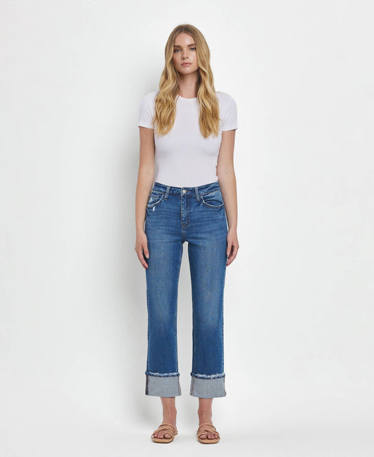 HIGH RISE CUFFED STRAIGHT JEANS