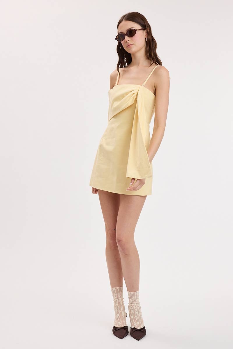 SOFT COLOR ONE-SIDE LOOP & DRAPE MINI DRESS