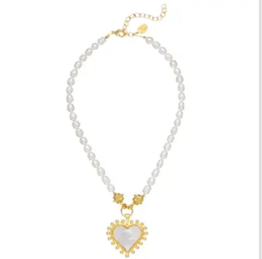 Mother of Pearl Heart Necklace On Pearl - Susan Shaw