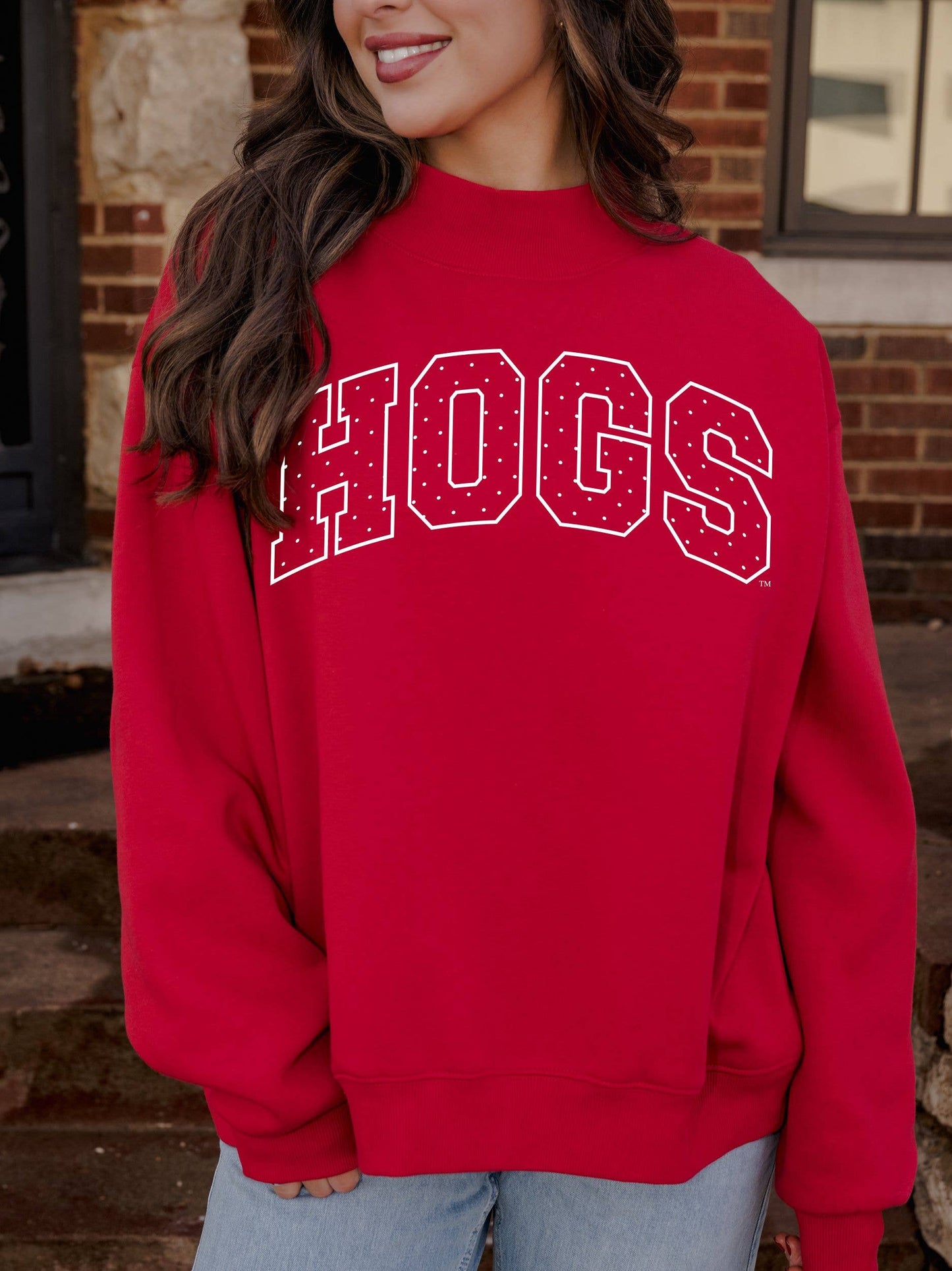 Arkansas Razorbacks Polka Dot Puff Wknd Mock Neck Sweatshirt