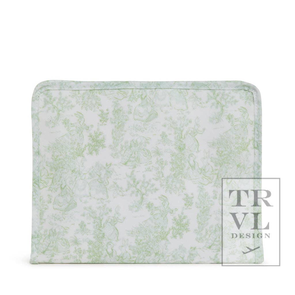 Roadie Large - Bunny Toile Green Zip Pouch