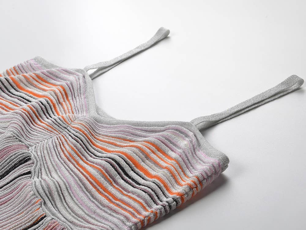 DR612 Summer Retro Knitted Dress with Striped Contrast