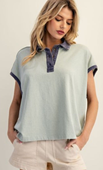 Sage Collared Top