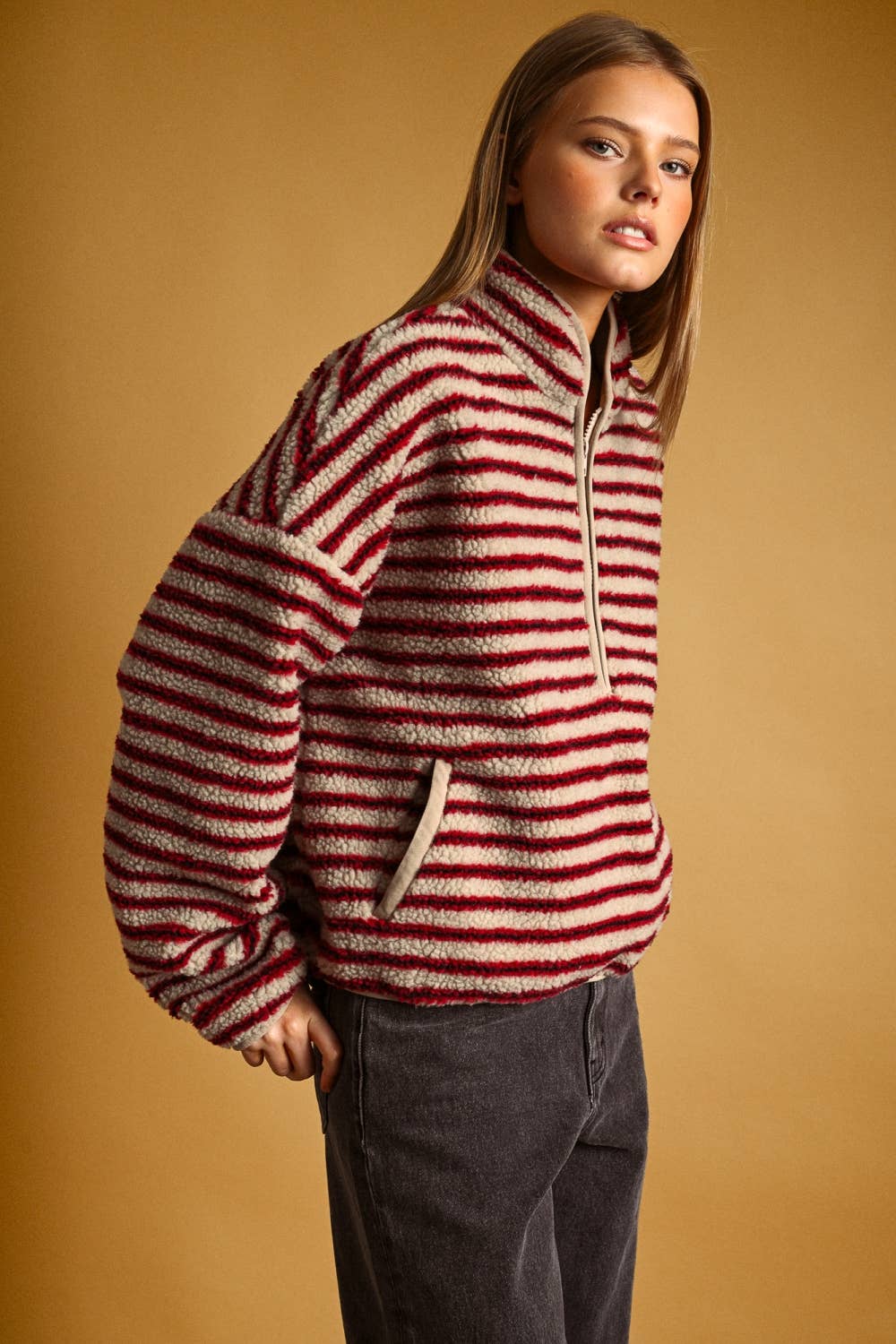 MULTI STRIPE SHERPA HALF ZIP PULLOVER