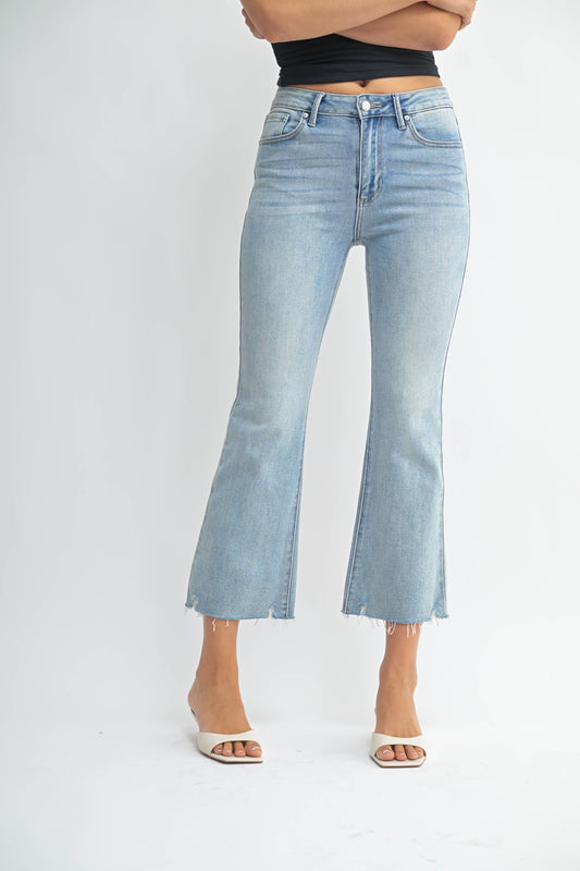 LT - High Rise Crop Flare w/ Distressed Hem