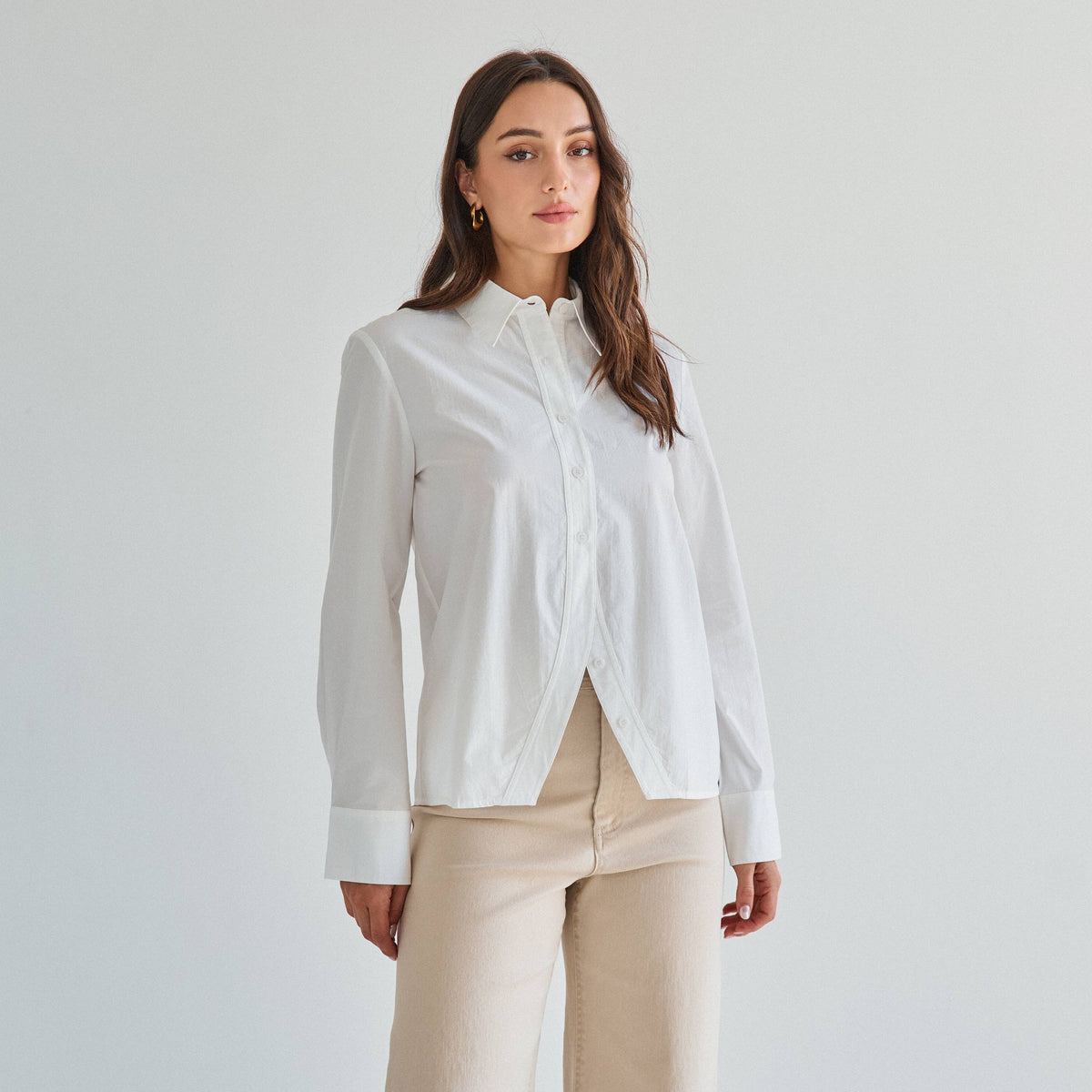 Split front button down shirt