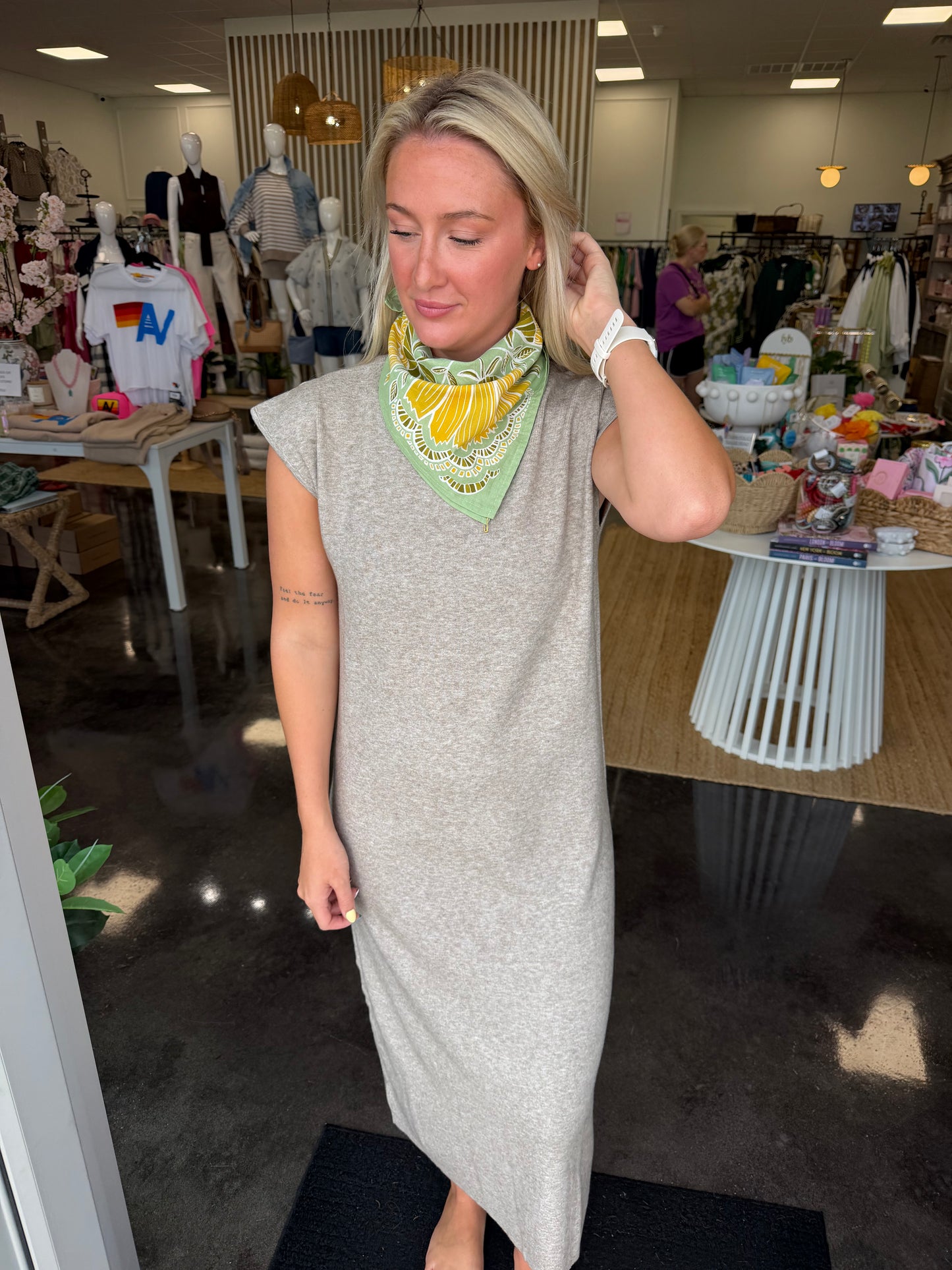 mock neck cap sleeve Dress