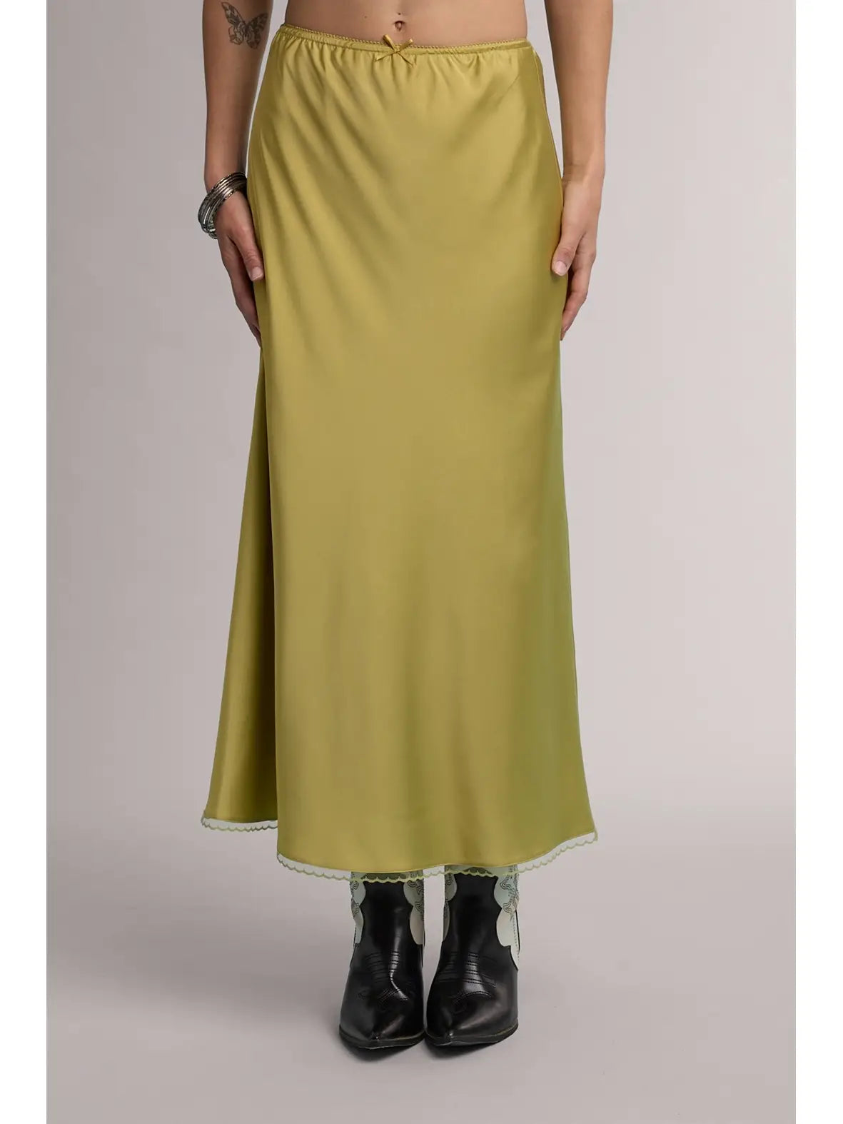 Satin Midi Skirt w/trim (3 colors)