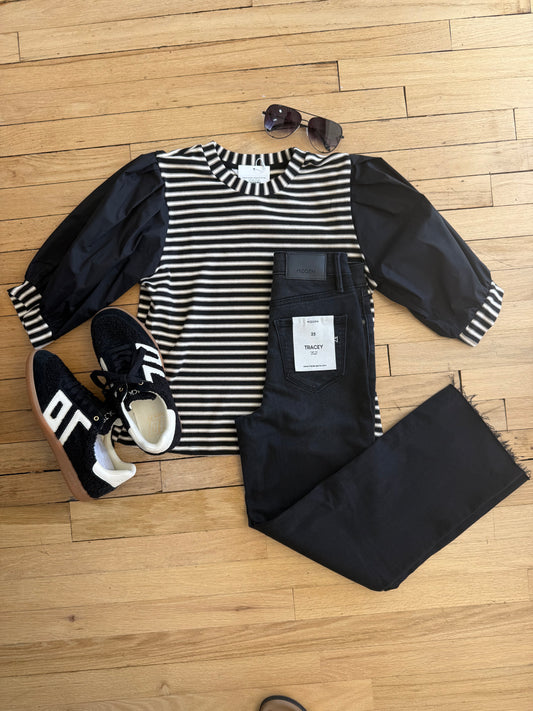black/cream striped knit top