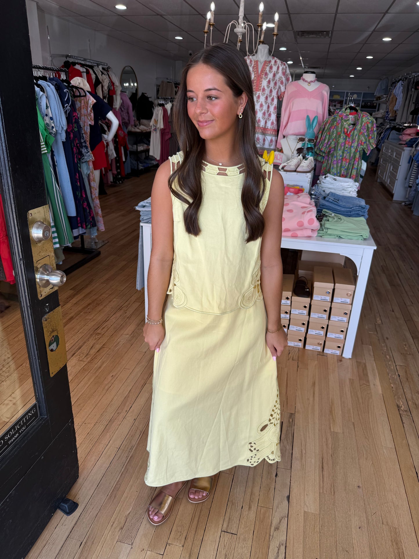 EMBROIDERED TANK AND MIDI SKIRT SET WITH CUT-OUTS