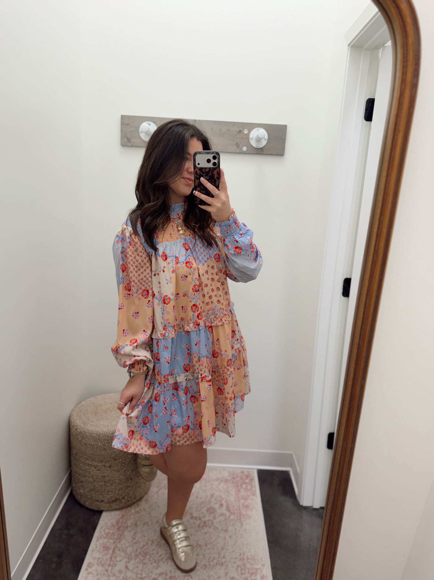 floral mock smock neck mini dress KARLIE