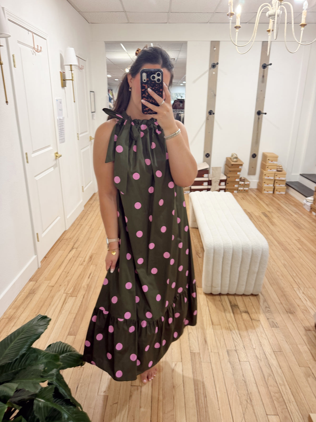 Olive polka dot midi