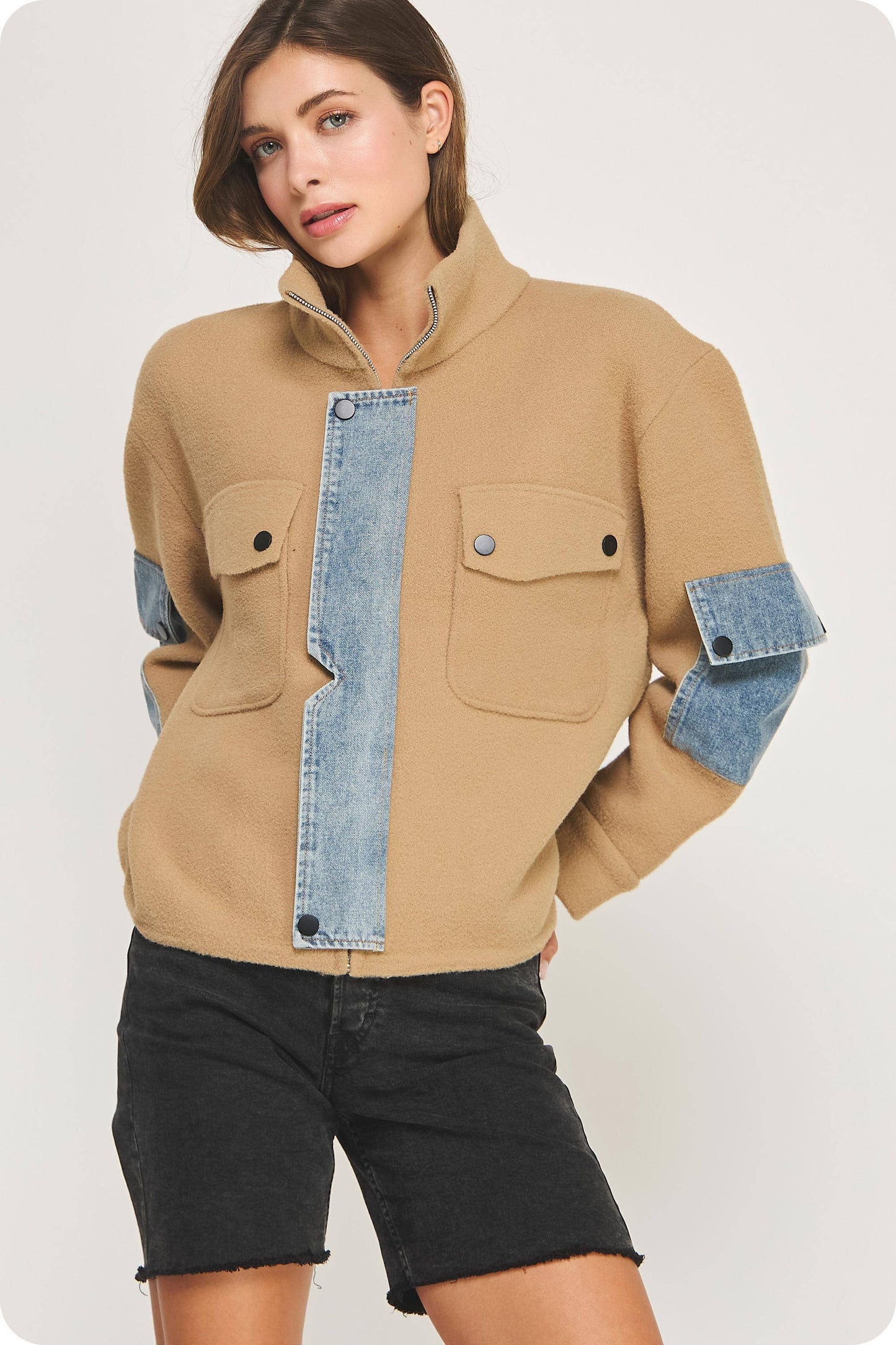 Denim Mixed Media Knit Jacket