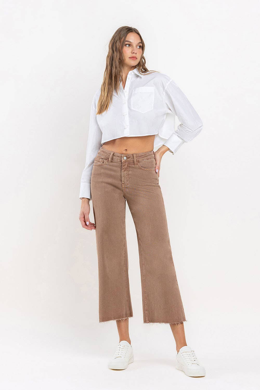 HIGH RISE CROP WIDE LEG JEANS