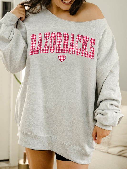 Arkansas Razorbacks Gingham Heart Gray Flashdance Sweatshirt