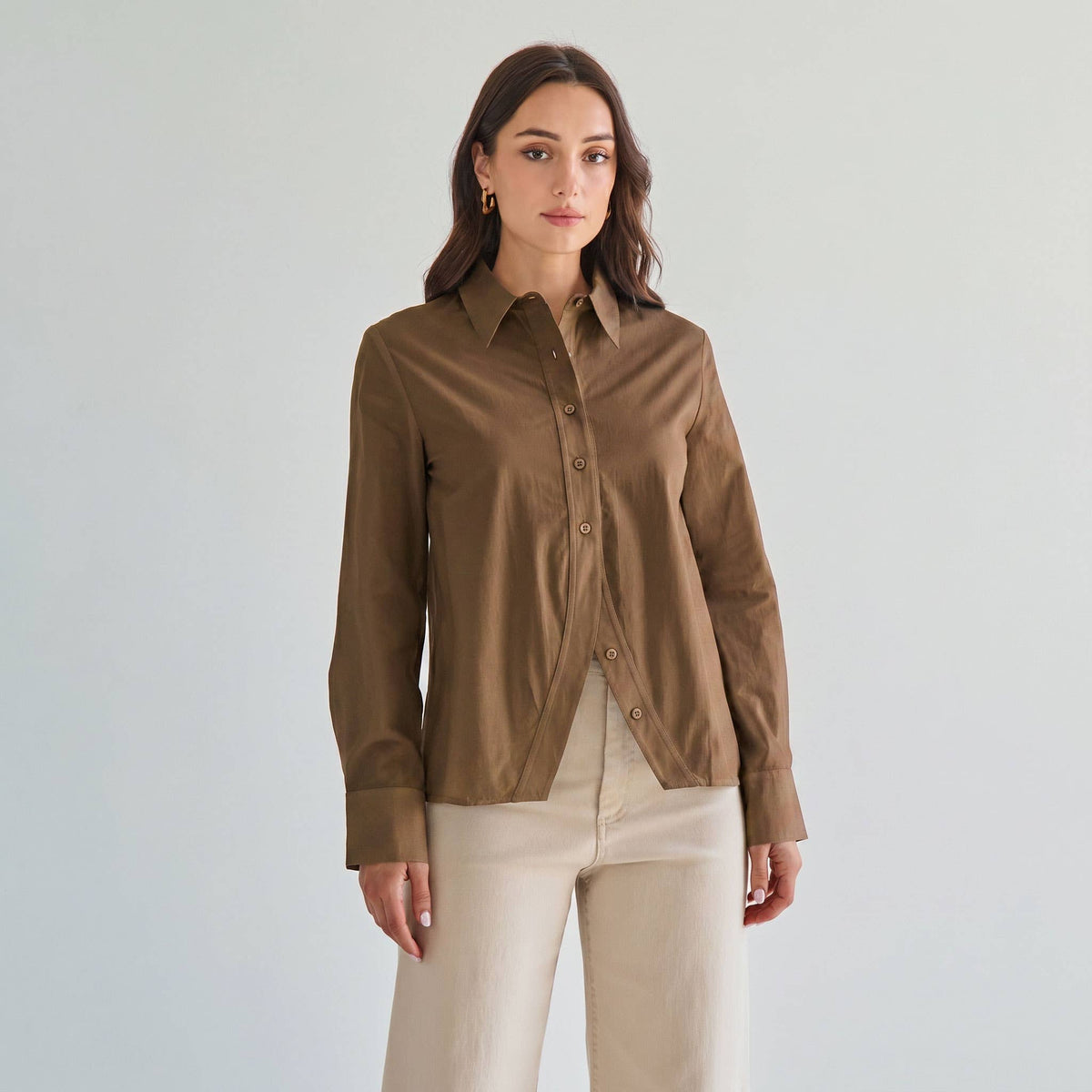 Split front button down shirt
