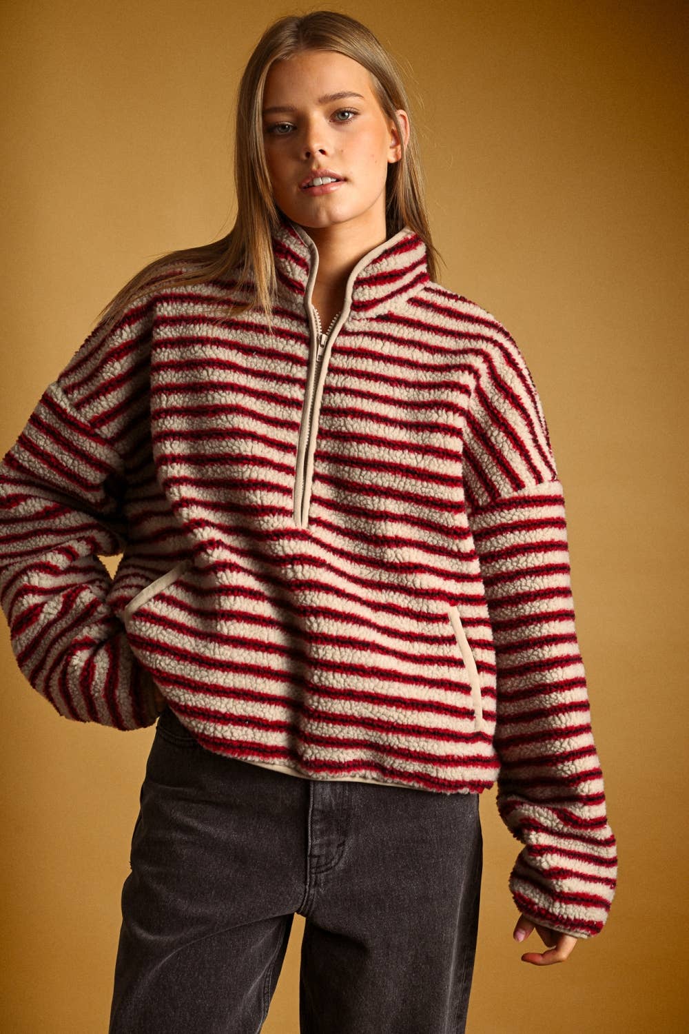 MULTI STRIPE SHERPA HALF ZIP PULLOVER