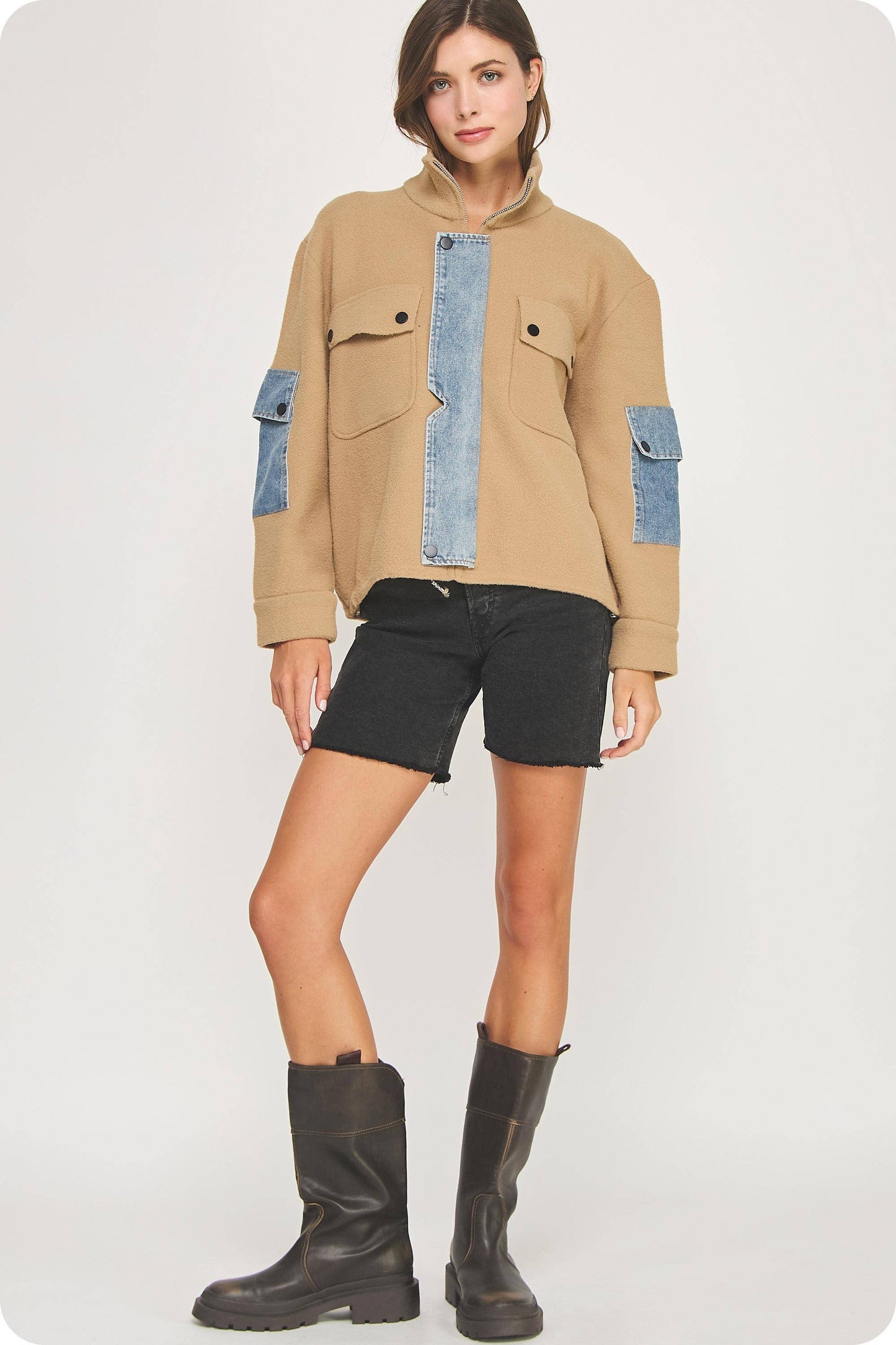 Denim Mixed Media Knit Jacket