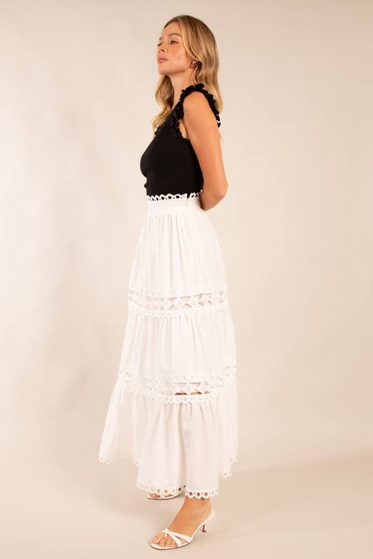 Tiered Maxi Skirt with Eyelet Detailing