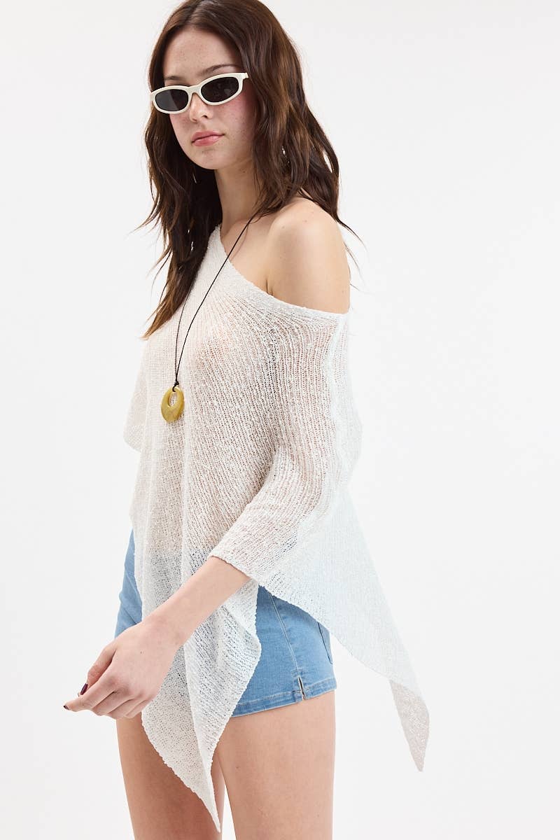 SEE-THROUGH KNIT ONE-SHOLDER SHEER PONCHO