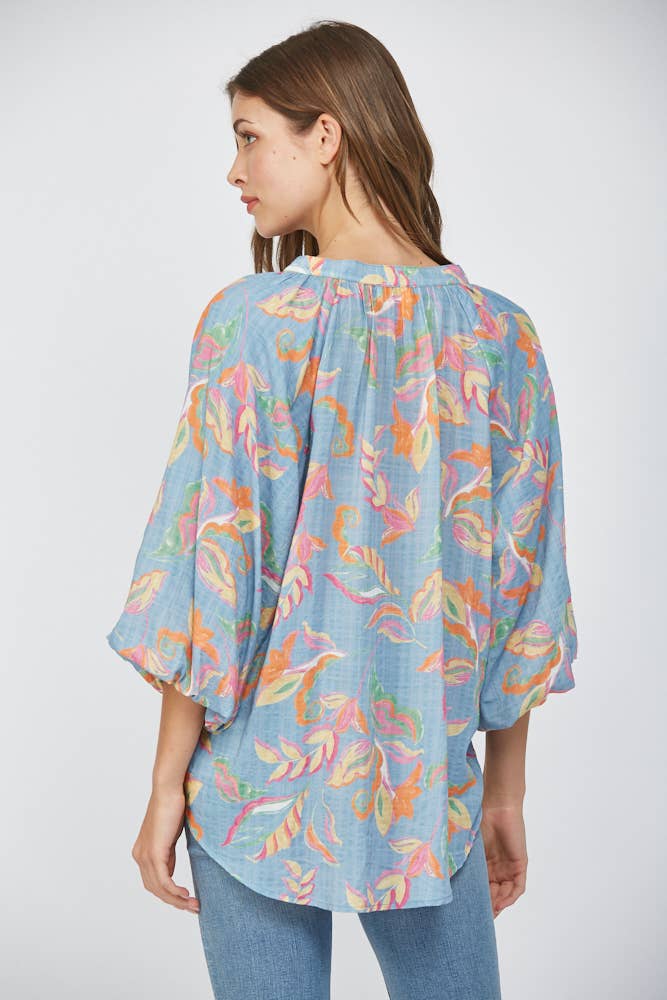 3/4 BLOUSON SLV FRONT BUTTON CLOSURE BLOUSE